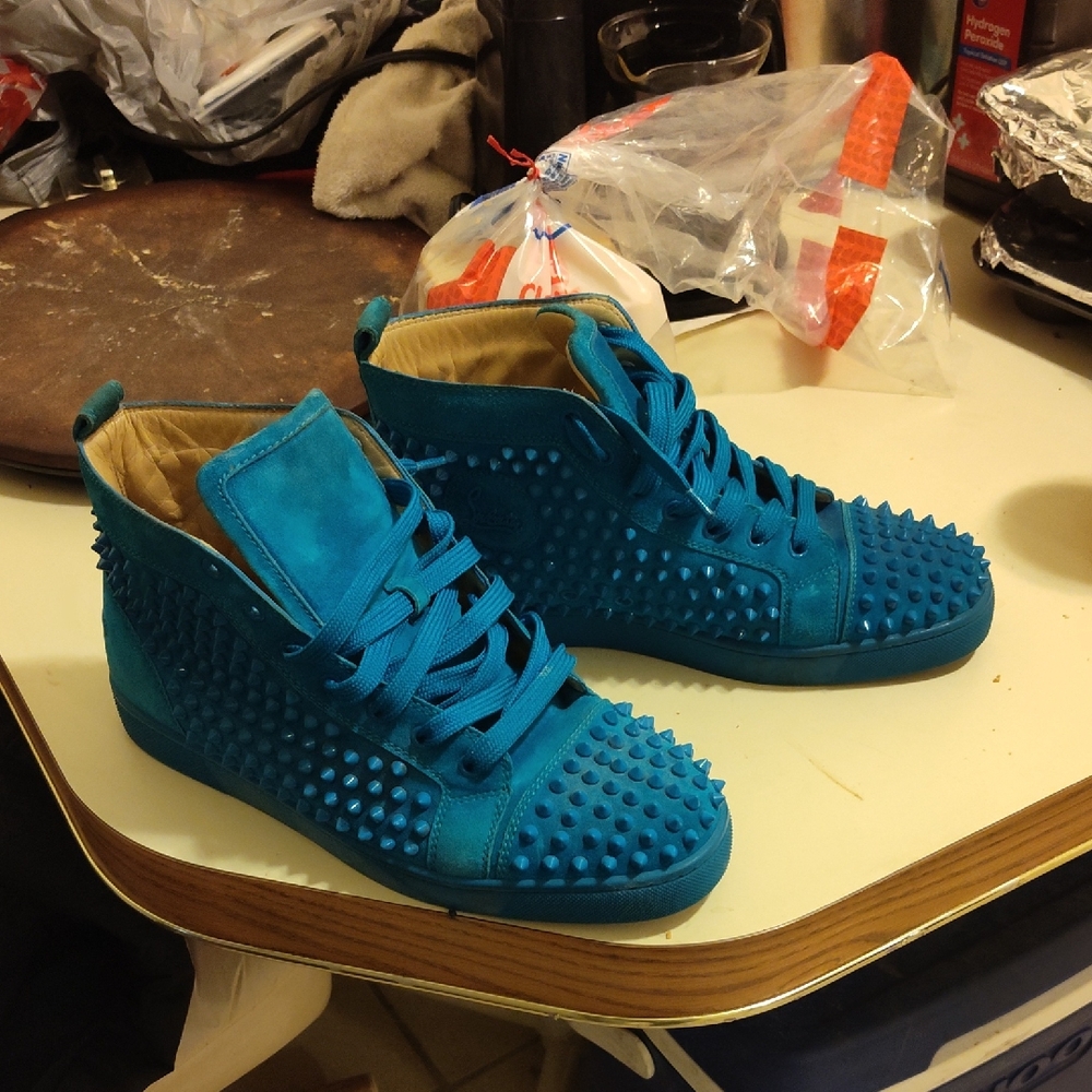 Christian Louboutin Blue Spiked Sneakers